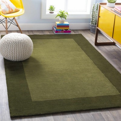Hauteloom Bordered Solid Olive Green Wool Rug