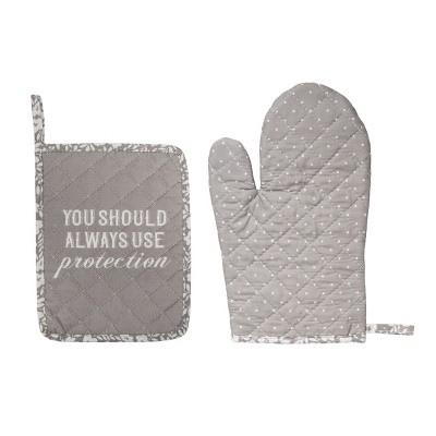 Totalee Gift Protection Pot Holder & Oven Mitt Set of 2 Cotton Grey