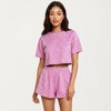 Anna-Kaci Lounge Women's Daisy Print Pajama Set with Cropped Short Sleeve Top Crew Neckline and Elastic Waist Relaxed Fit Shorts - 2 of 4