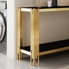 Double-Layer Tempered Glass Console Table with Mirror-Finished Stainless Steel Frame, Modern Entryway & Sofa Table - 3 of 4