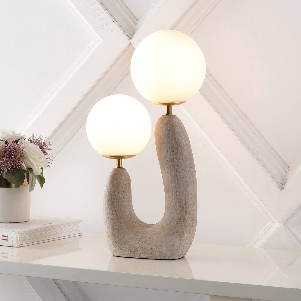 JONATHAN Y Oona 18" 2-Light Scandinavian Resin/Iron/Frosted Glass Cactus (Includes LED Light Bulb) Table Lamp