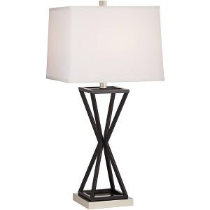 360 Lighting Modern Table Lamp Oil Rubbed Bronze Open Concave White Tapered Rectangular Shade For Living Room Bedroom Nightstand Target