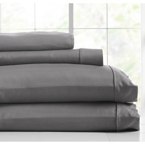 Knightsbridge 600 Thread Count Jacquard Herringbone Sheet - 4 Piece Set - Gray - 1 of 3