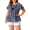 Agnes Orinda Women's Plus Size Chiffon Tie Neck Tassel Lace Insert Short Sleeve Floral Tops - 2 of 4