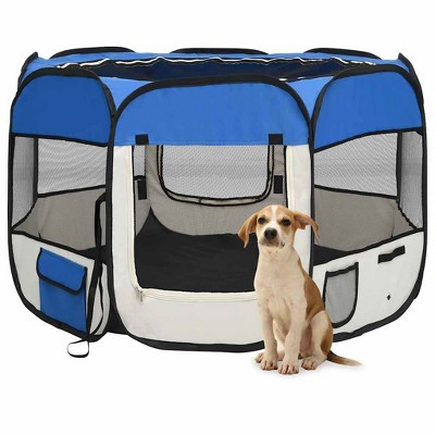 VidaXL Foldable Dog Playpen with Carrying Bag Blue 35.4 in.x35.4 in.x22.8 in.
