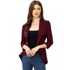 Women's Spring Fall Casual Blazers Puff Sleeve 3/4 Sleeve Solid Jackets Lapel Open Front Irregular Hem Work Suit Office Blazer - 3 of 4