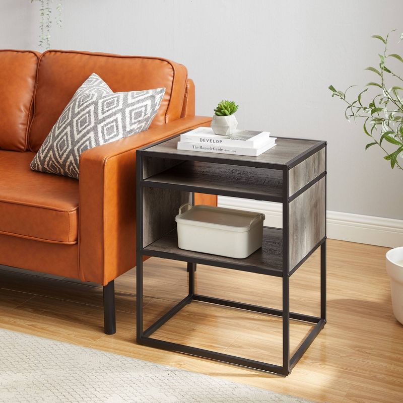 Modern Wood and Metal Side Table with Open Storage - Saracina Home, 3 of 11