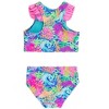 RuffleButts Girls UPF50+ Sun Protected Racerback Flutter Tankini 2-Piece Swimsuit - Neon Ocean Coral, 8 - 2 of 4