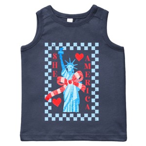The Juniper Shop She Loves America Checkered Toddler Tank - 1 of 4