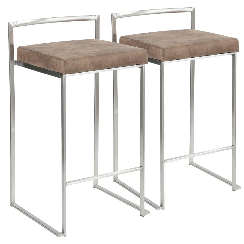 Set of 2 26" Fuji Contemporary Stackable Counter Height Barstool Stainless Steel with Cushion - Lumisource, 1 of 14
