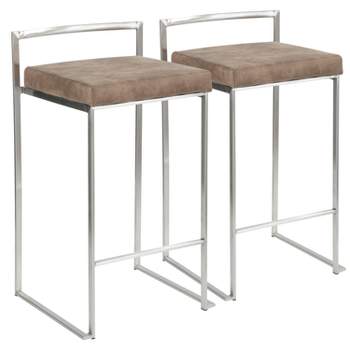 Set of 2 26" Fuji Contemporary Stackable Counter Height Barstool Stainless Steel with Cushion - Lumisource