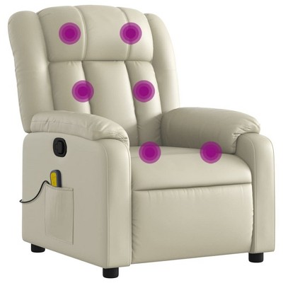 vidaXL Cream Faux Leather Massage Recliner Chair-Ergonomic Manual Reclining Lounge Chair for Elderly-6-point Vibrating Armchair