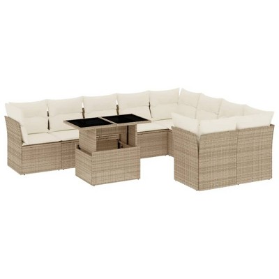 vidaXL 10 Piece Patio Sofa Set with Cushions Beige and Cream Poly Rattan