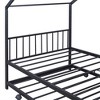 House Bed With Twin Size Trundle, Platform Bed With Metal Slats Support & Roof Design, Metal Bed Frame For Living Room, No Spring Box Needed - 3 of 4