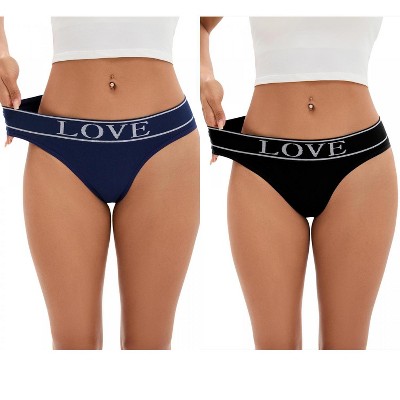 INSPIRE CHIC 2 Pcs Women's Mid-Waisted No Trace Briefs Cotton High Elasticity Underwear Thongs
