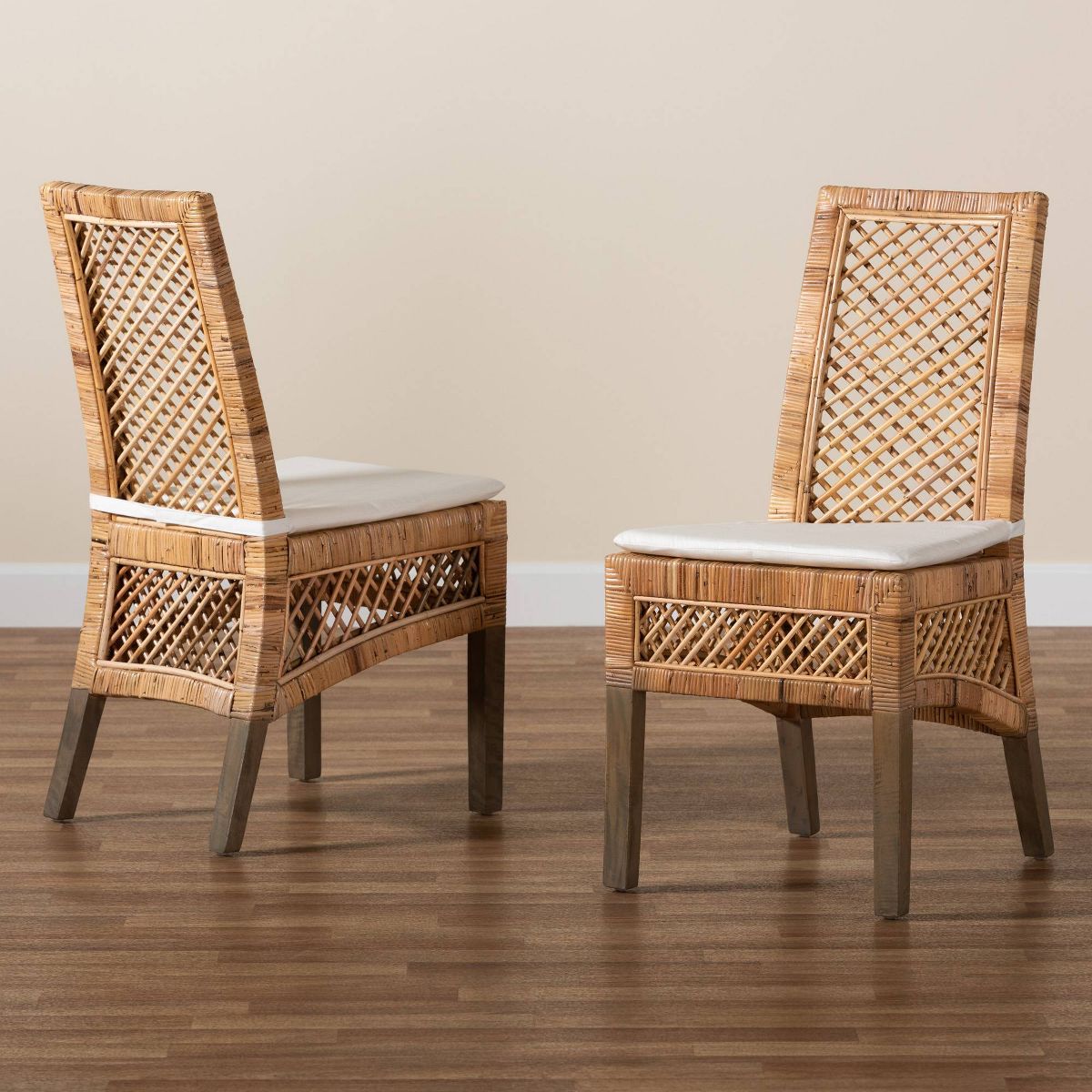 2pc Argos Rattan and Wood Dining Chair Set Natural/Brown - bali & pari: Tropical Craftsmanship, Plush Comfort - thumbnail 8
