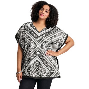 Avenue Women's Plus Size Crochet Trim Duster Top - 1 of 4