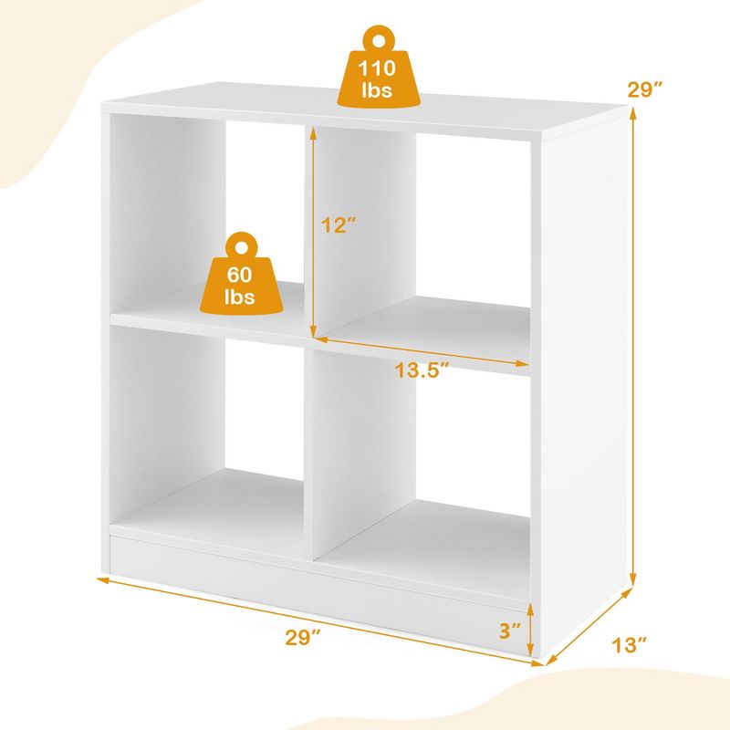 Costway Kids Toy Storage Organizer 4-Cube Wooden Display Bookcase with Anti-toppling Device, 3 of 11