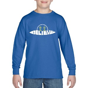 LA Pop Art Believe UFO - Boy's Word Art Long Sleeve T-Shirt - 1 of 4