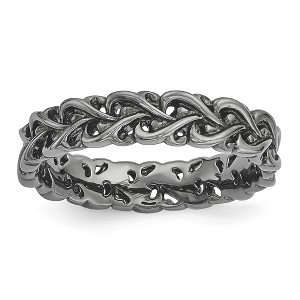 Black Bow Jewelry 4.5mm Black Plated Sterling Silver Stackable Carved Heart Band - 1 of 4