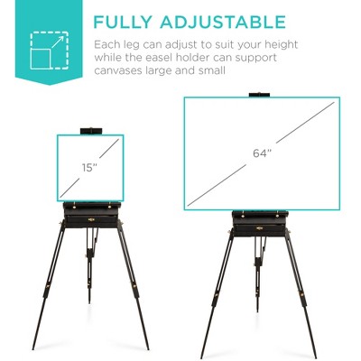 Black Adjustable Pine Wood French Easel with Paint Supplies