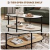 2-Tier Rattan Coffee Table - with Tempered Glass Top, Farmhouse Water-Wave Glass, Metal Boho Tea Center Table, Decor for Living Room Office Home - 2 of 4