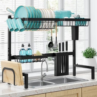 LunaLulinlk Over The Sink Dish Drying Rack, 30" -33.9" W Expandable Dish Drainer, Stainless Steel Dish Rack