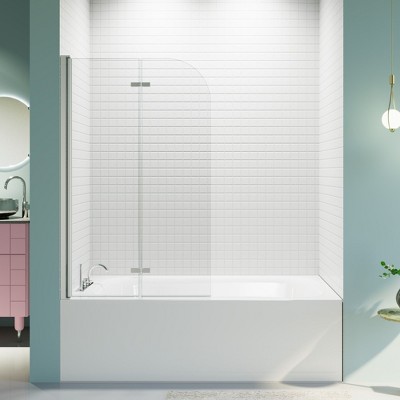 NicBex 34"W X 58"H Glass Shower Door Frameless Pivot Tub Door 1/4"(6mm) Thick Tempered Glass with Foldable and Clear Glass