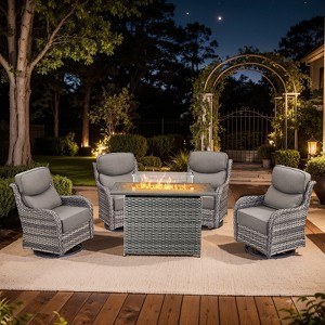 Buenhomino 5 Pieces Patio Wicker Furniture Set - 4 Outdoor Swivel Rocker Glider Chairs with Propane Fire Pit Table, Warm Patio Conversation Set - 1 of 4