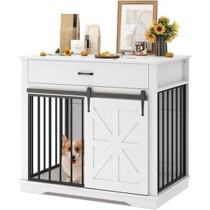 Coucheta Dog Crate Furniture, 37.8" Large Dog Kennel Indoor, Wooden Kennel Table with Sliding Barn Door and Storage Drawer, Indoor Dog House - 1 of 4