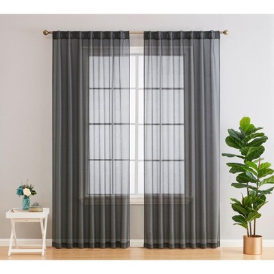 HLC.ME Lauren Semi Sheer Light Filtering Transparent Pocket Top & Back Tab Lightweight Window Curtain Panels, Set of 2