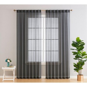 HLC.ME Lauren Semi Sheer Light Filtering Transparent Pocket Top & Back Tab Lightweight Window Curtain Panels, Set of 2 - 1 of 4