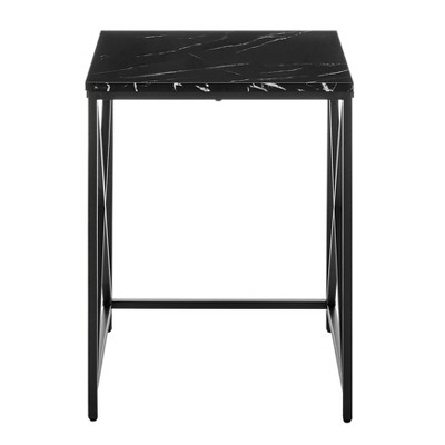 Modern Faux Marble and Black Metal Nesting End Table Set