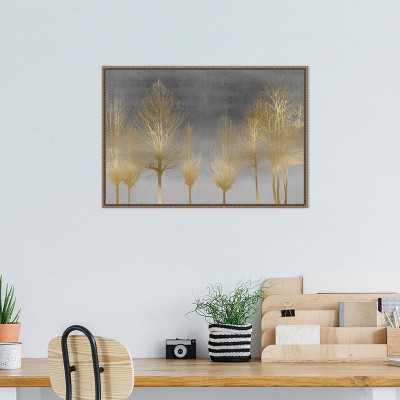 Gold Forest on Gray Abstract Canvas Wall Art with Bronze Frame