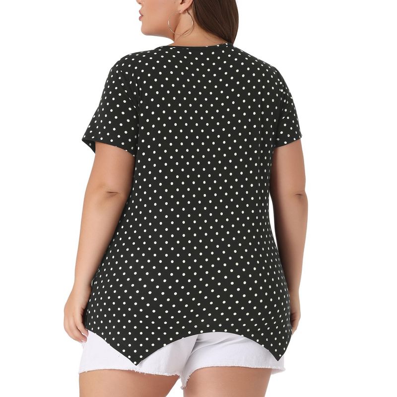 Agnes Orinda Women's Plus Size V Neck Asymmetric Short Sleeve Polka Dots Blouses, 4 of 6