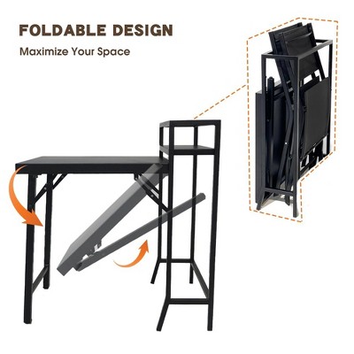Black Steel Frame 3-Piece Folding Bistro Set