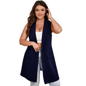 Plus Size Blazer Vest for Women Sleeveless Single Button Casual Vest - 1 of 4