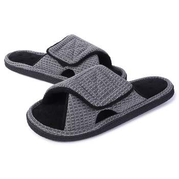 Men's Fuzzy Slippers,Adjustable Arch Support Plush Open Toe Cross Band House Cozy Memory Foam Sandals Indoor &Outdoor Comfy Shoes