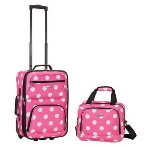 Rockland Rio 2pc Carry On Luggage Set - Pink Dot, Pink/White