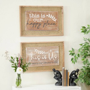 (Set of 2) Rectangle Farmhouse Wood Sign Wall Decor Brown - Olivia & May: Vertical Abstract Art, Spot Clean, No Battery Required - 1 of 4