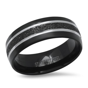 Steeltime Men's two tone black ip and stainless steel band ring ring black glittery film inlay. Size 9-12 - 1 of 4