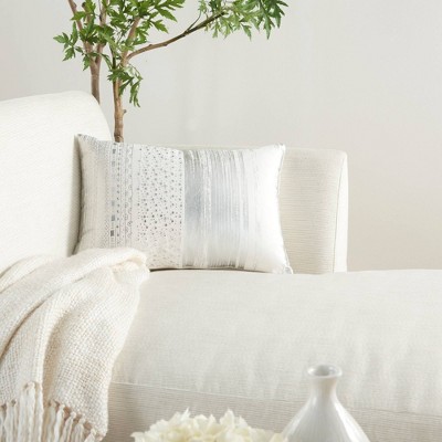 14"x20" Silver Embroidered Poly-Velvet Lumbar Pillow