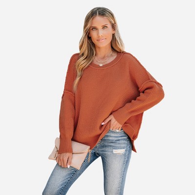 Women's Pumpkin Spice Textured Knit Sweater - Cupshe-XS-Orange