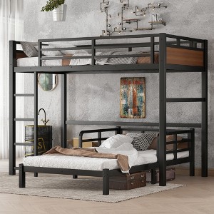 Twin XL Over Twin XL Metal Loft Bed with Ladder and Safety Guardrails - 1 of 4