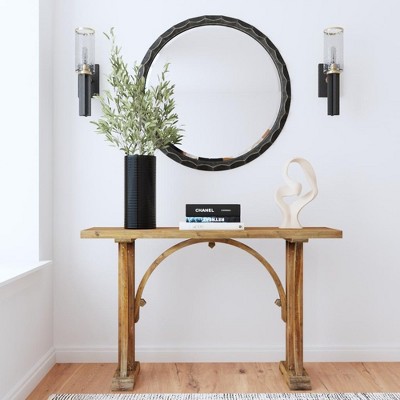 Scalloped Edge Round Black and Silver Mirror