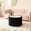 Gulches Light Marble Top Cylinder Leather Indoor Accent End Table 17x17x17 Inch Modern Sofa Side Table for Living Room - 2 of 4