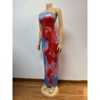 Clotth Women's Tie Dye Maxi Tube Dress Strapless Sleeveless Split Back Bodycon Dresses Random Printing Bandeau Dress - 4 of 4