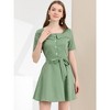Allegra K Women's Square Neck Tie Waist A-Line Button Down Shirt Dress - 3 of 4