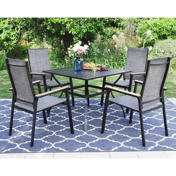 5pc Patio Set with Steel Table with 1.57" Umbrella Hole & Lightweight Aluminum Sling Chairs - Captiva Designs