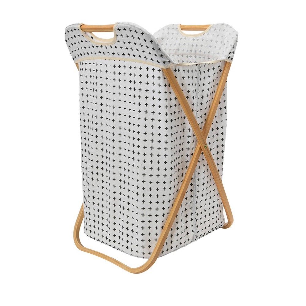 Photos - Laundry Basket / Hamper Household Essentials Bamboo X-Frame Cross Pattern Hamper Black/White